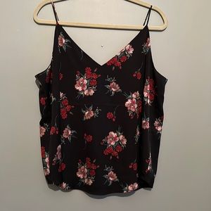 Size L black floral v neck spaghetti strap tank top.